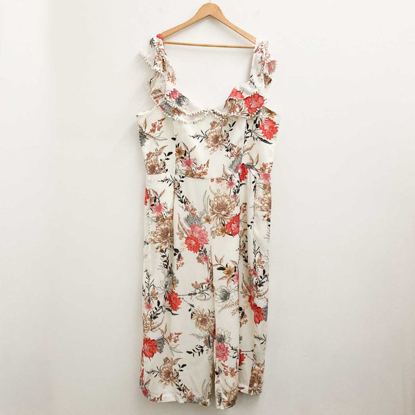City Chic Ivory Botanical Floral Print Wide Leg Off-Shoulder Jumpsuit UK 24
