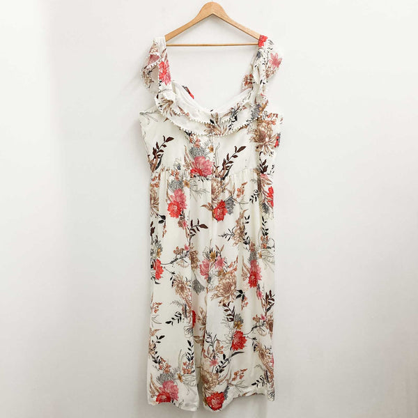 City Chic Ivory Botanical Floral Print Wide Leg Off-Shoulder Jumpsuit UK 24