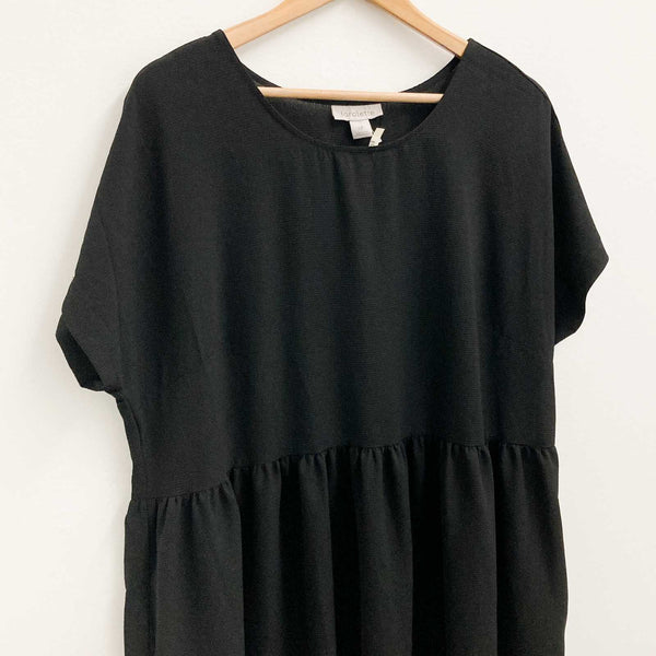 Loralette City Chic Dress Size 18 Black Plain Smock Flared Short Sleeve