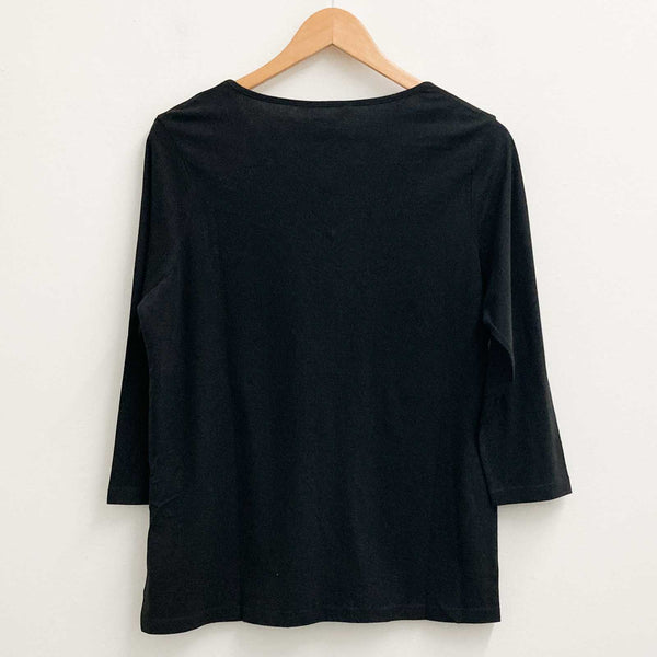 Julipa Top UK 14 Black Beaded Embellished 3/4 Sleeve V-Neck