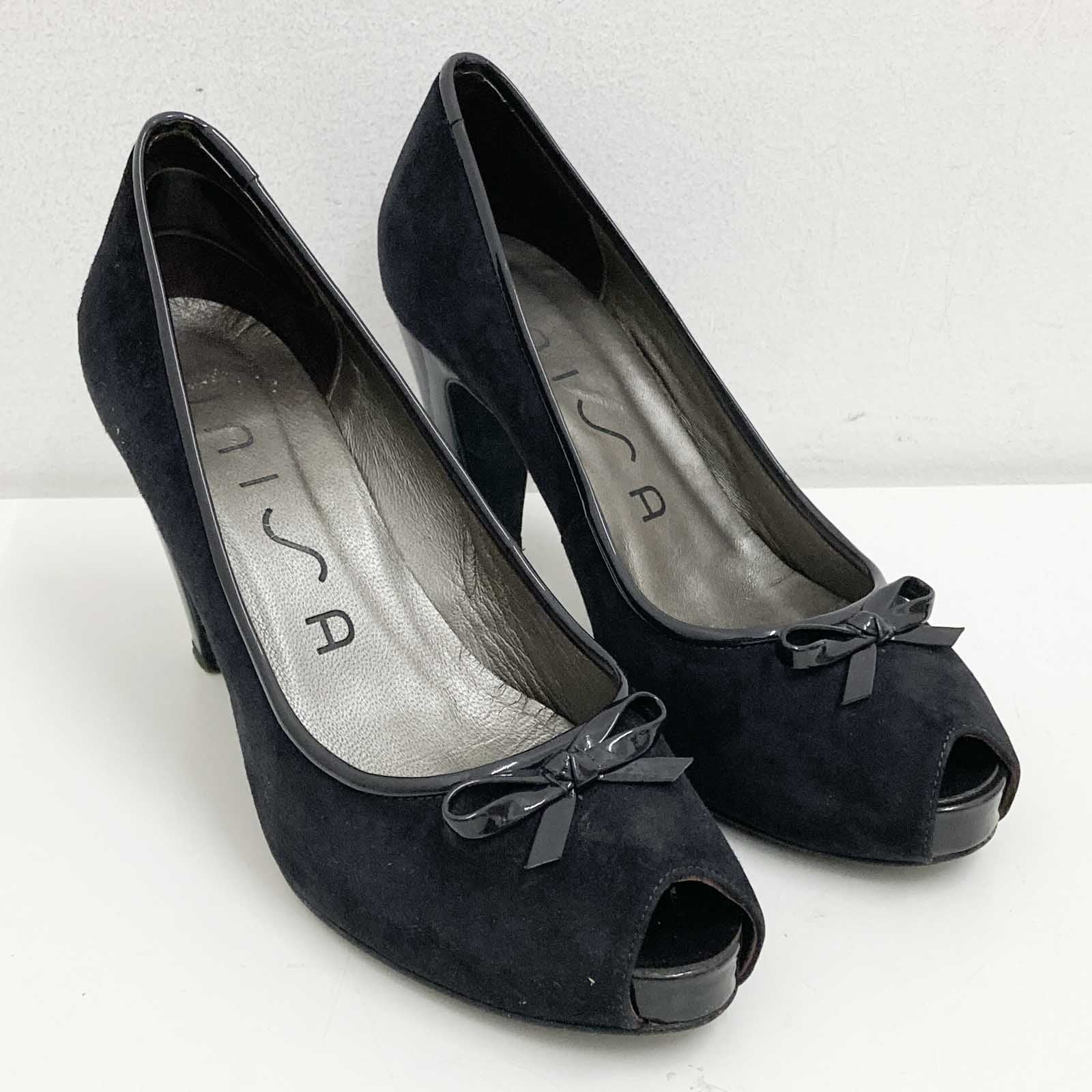 Unisa Shoes Size 39 UK Black Suede Peep Toe Heels – Green Heart