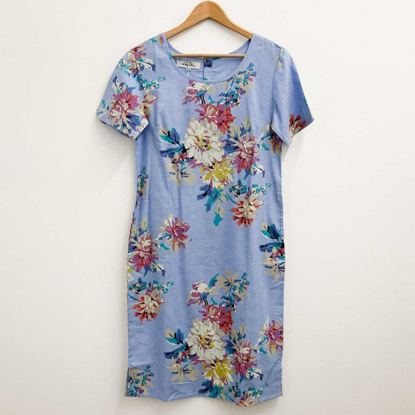 Lily Ella Dress UK 10 Blue Floral Print Short Sleeve Cotton 