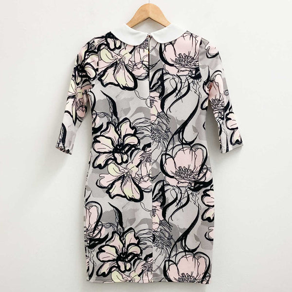 River Island Dress UK 6 Grey Floral Print 3/4 Sleeve Mini 
