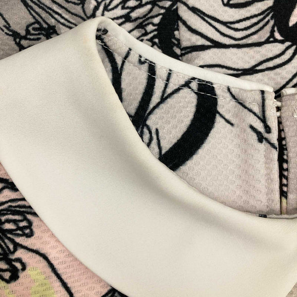 River Island Dress UK 6 Grey Floral Print 3/4 Sleeve Mini 