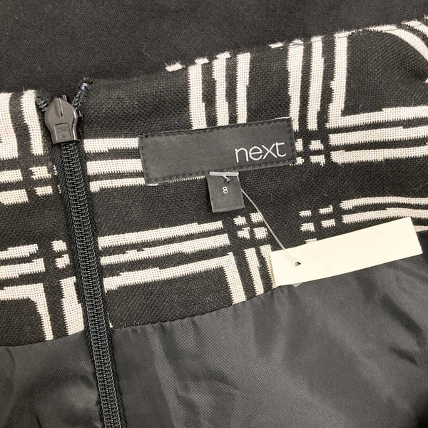 Next Dress UK 8 Black White Patterned Fit & Flare Belted Sleeveless