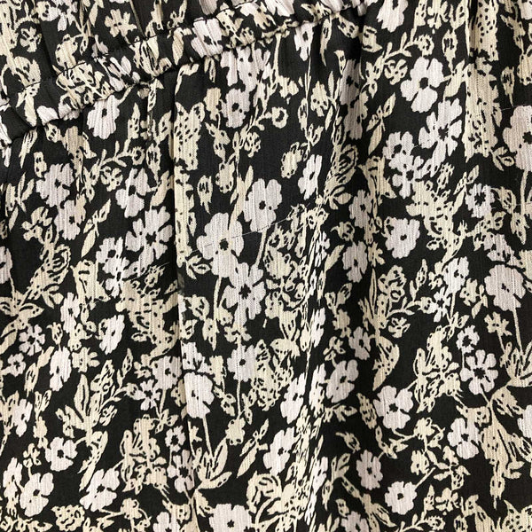 Primark Dress Size 16 Black Floral Print V-Neck Frill Trim