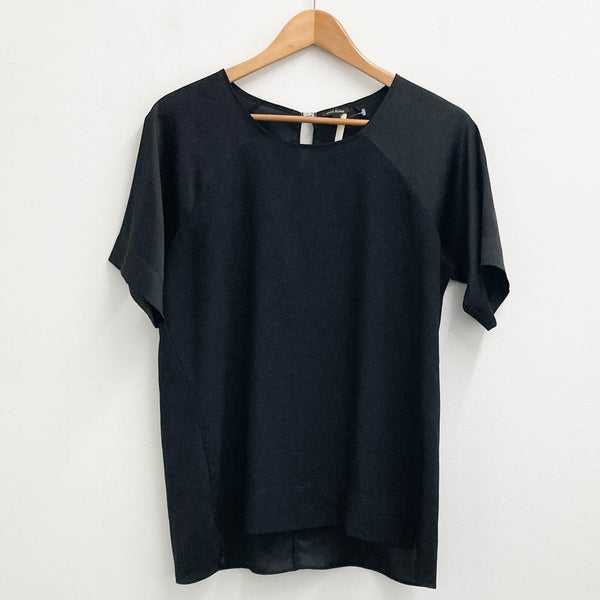 River Island Top Size 10 Black Plain Short Sleeve Relaxed Fit