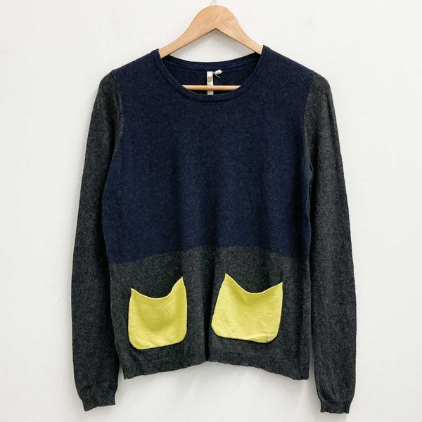 White Stuff Jumper Size 8 Grey Navy Cotton Wool Blend Round Neck