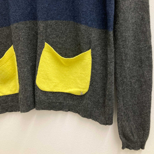 White Stuff Jumper Size 8 Grey Navy Cotton Wool Blend Round Neck