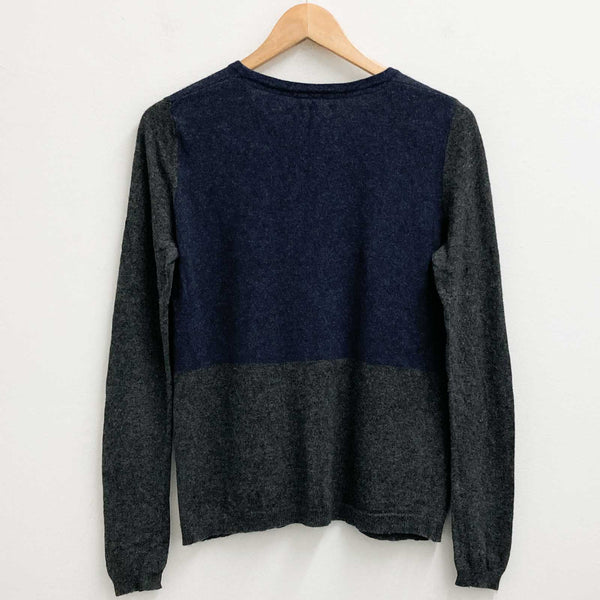 White Stuff Jumper Size 8 Grey Navy Cotton Wool Blend Round Neck