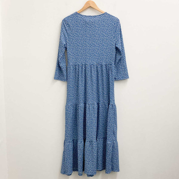 F&F Dress Size M Blue White Spot Print 3/4 Sleeve Tiered Maxi