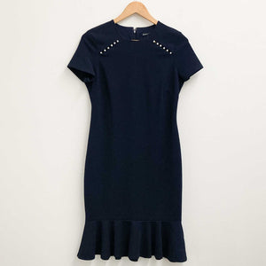 Roman Dress Size 10 Navy Frill Hem Short Sleeve 