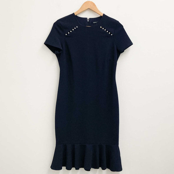 Roman Dress Size 10 Navy Frill Hem Short Sleeve 