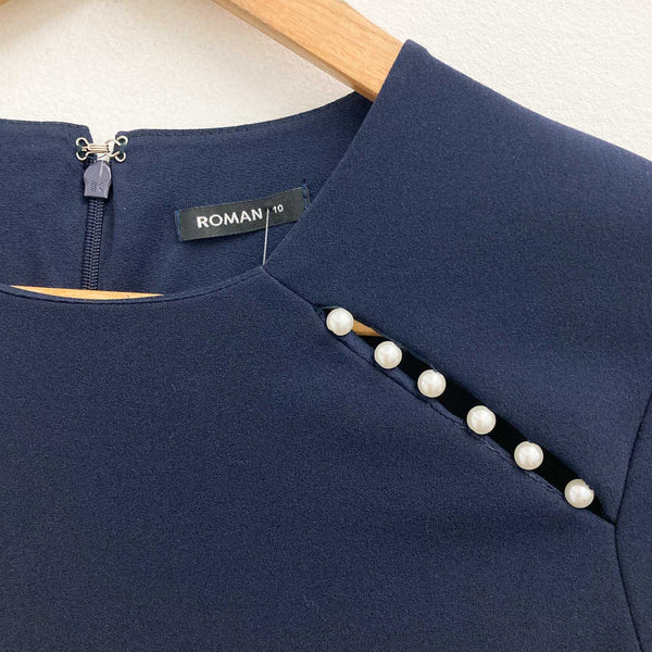 Roman Dress Size 10 Navy Frill Hem Short Sleeve 