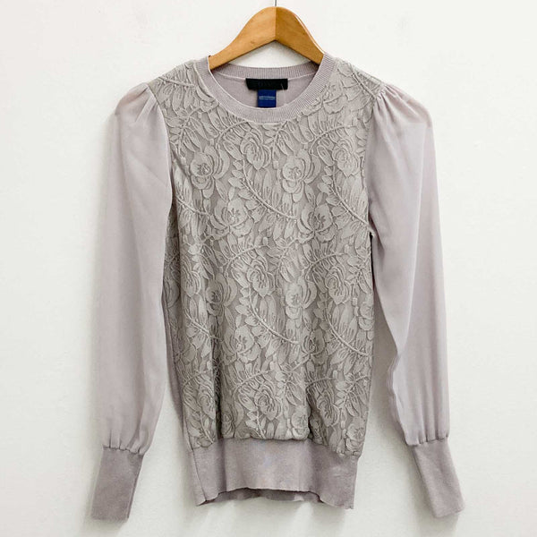 Oasis Jumper Size S Light Taupe Floral Lace Overlay Chiffon Sleeves