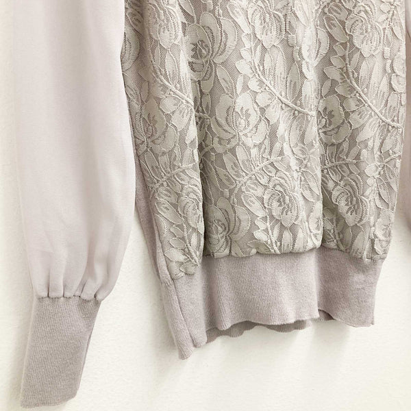 Oasis Jumper Size S Light Taupe Floral Lace Overlay Chiffon Sleeves