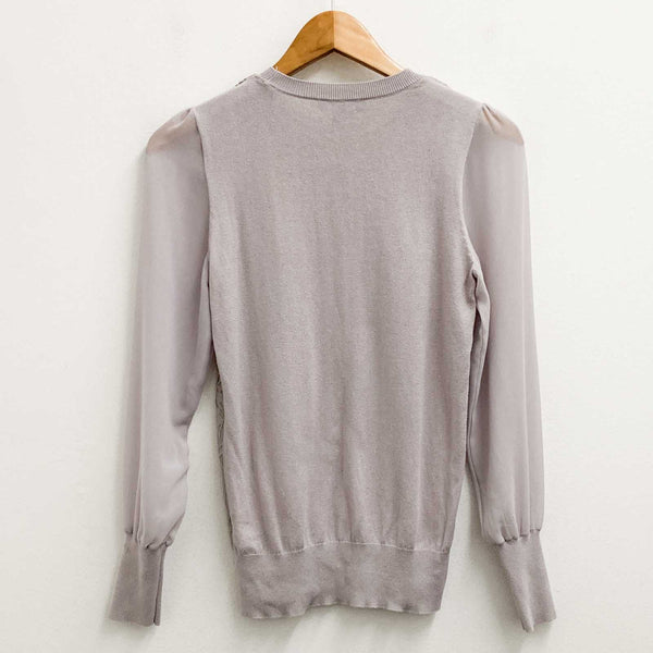 Oasis Jumper Size S Light Taupe Floral Lace Overlay Chiffon Sleeves