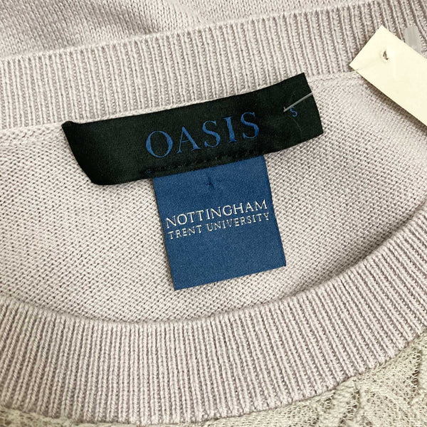 Oasis Jumper Size S Light Taupe Floral Lace Overlay Chiffon Sleeves