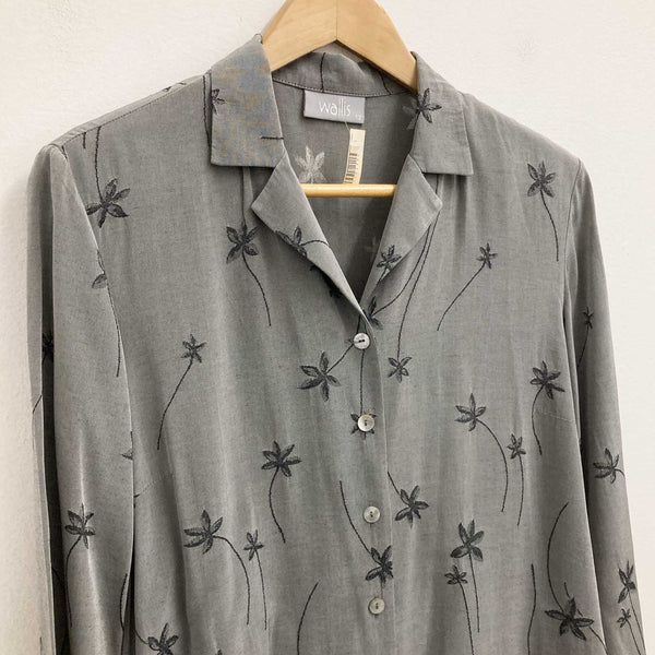 Wallis Blouse Size 12 Grey Floral Embroidered Long Sleeve Shirt