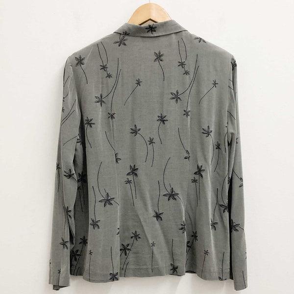 Wallis Blouse Size 12 Grey Floral Embroidered Long Sleeve Shirt