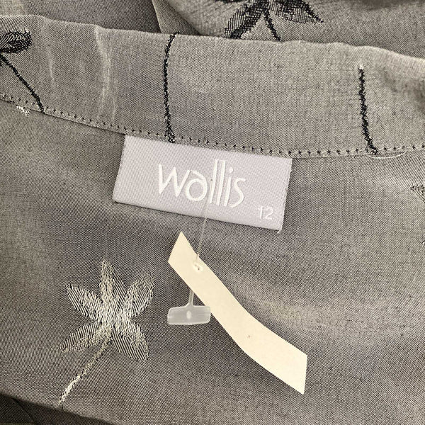 Wallis Blouse Size 12 Grey Floral Embroidered Long Sleeve Shirt