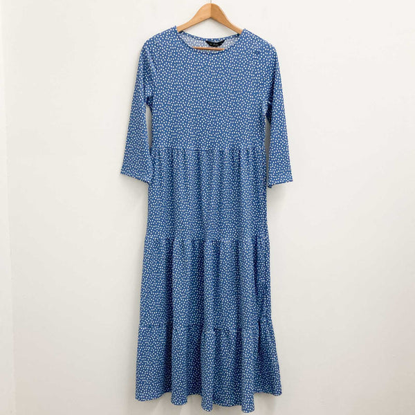 F&F Dress Size M Blue Spot Print Tiered 3/4 Sleeve Maxi 
