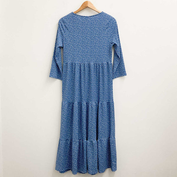 F&F Dress Size M Blue Spot Print Tiered 3/4 Sleeve Maxi 