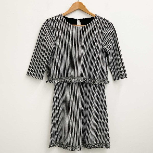 River Island Dress Size 8 Black Patterned Fringe Hem A-Line