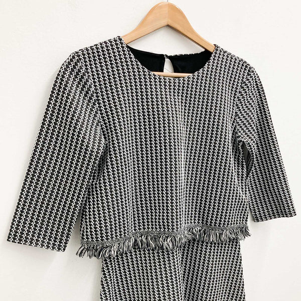 River Island Dress Size 8 Black Patterned Fringe Hem A-Line
