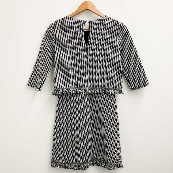 River Island Dress Size 8 Black Patterned Fringe Hem A-Line