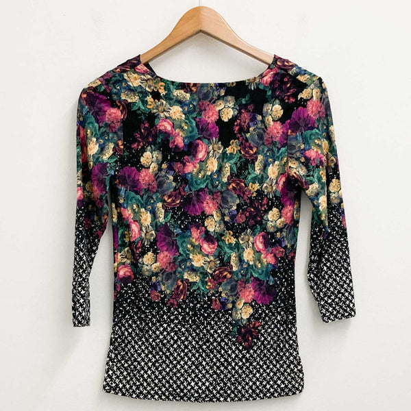 TU Top Size 8 Floral Print Cowl Neck 3/4 Sleeve Stretch Jersey 