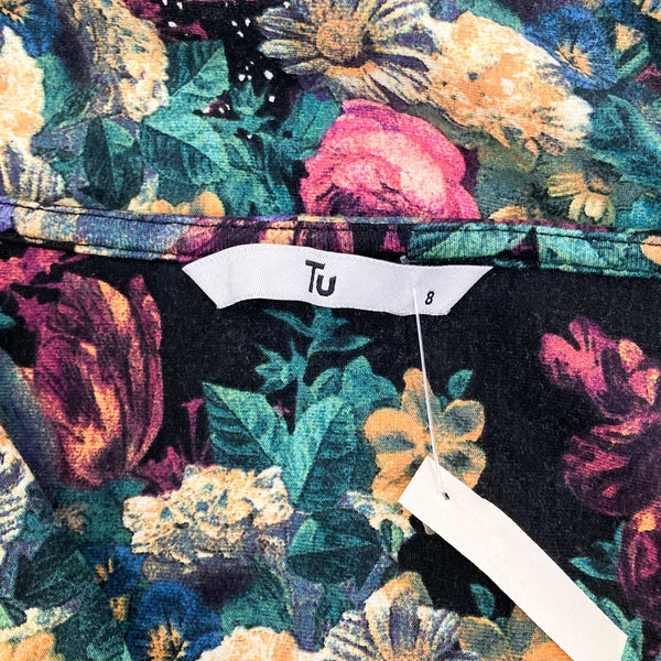 TU Top Size 8 Floral Print Cowl Neck 3/4 Sleeve Stretch Jersey 