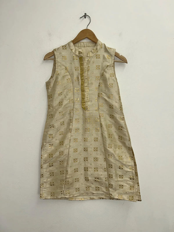 Upcycled Sari Gold and Cream Short Shift Dress S