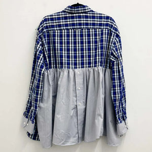 Upcycled Cobalt Blue Check Smock L/XL