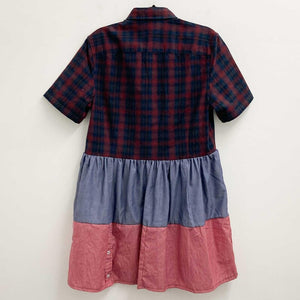 Upcycled Maroon Check Shirt Dress M/L