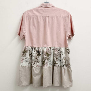 Upcycled Pink Floral Shirt Dress S/M