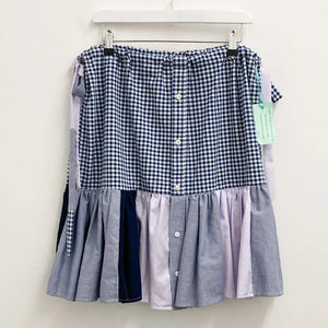 Upcycled Blue Patchwork Shirt Skirt L