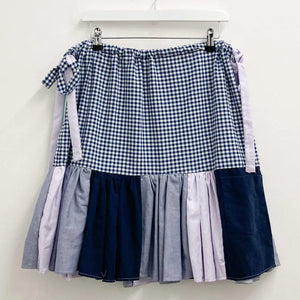 Upcycled Blue Patchwork Shirt Skirt L