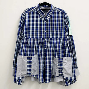 Upcycled Cobalt Blue Check Smock L/XL