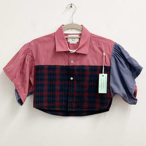 Upcycled Oversized Red Stripe Cropped Top XS