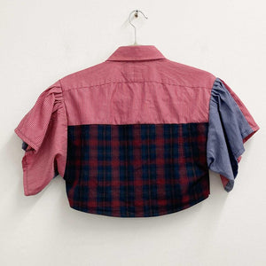 Upcycled Oversized Red Stripe Cropped Top XS