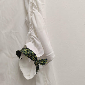 Upcycled White Viscose Mix Shirt with Ruched Tie Sleeves L