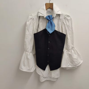 Upcycled White Blouse with Upside Down Waistcoat Corset and Tie S/M