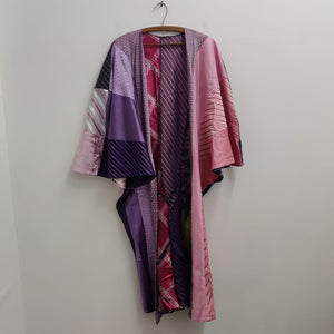 Upcycled Silk Tie Long Kimono One Size