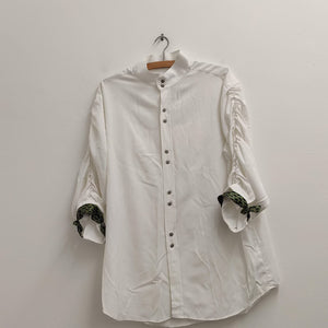 Upcycled White Viscose Mix Shirt with Ruched Tie Sleeves L