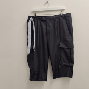 Upcycled Suit Trouser Shorts with Cargo Pockets 36"