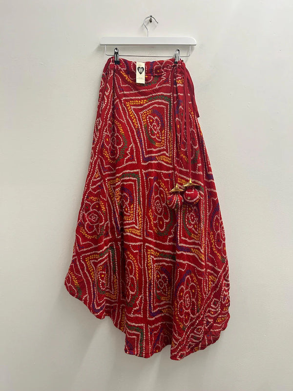 Preloved Red Drawstring Waist Long Skirt One Size