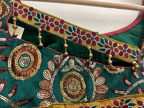 Upcycled Sari Emerald Green and Copper Cropped Top S