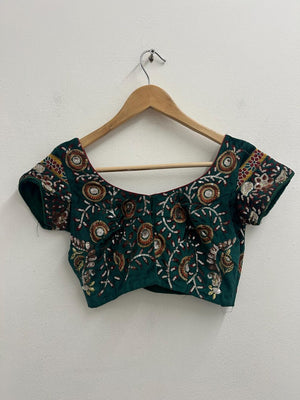 Upcycled Sari Emerald Green and Copper Cropped Top S
