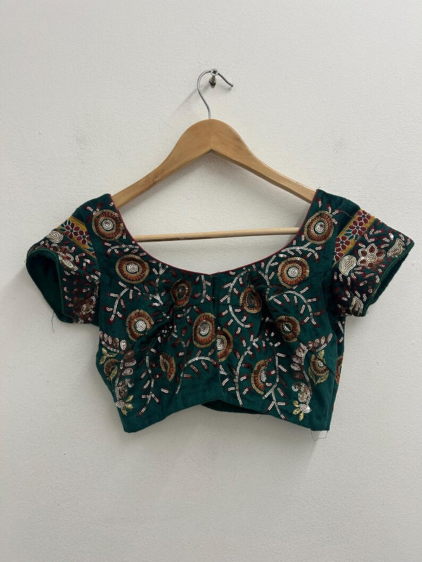 Upcycled Sari Emerald Green and Copper Cropped Top S